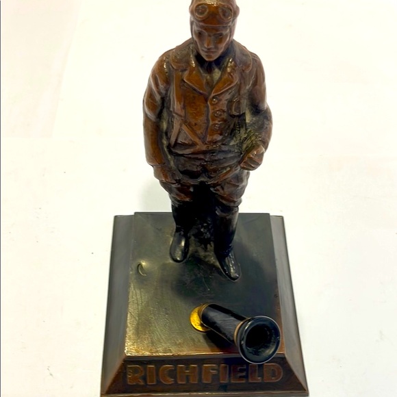 Vintage Brown and Black Aviator Sculpture Oil Desk Pen Holder Art Piece